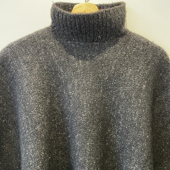 DKNY pure merino wool turtleneck poncho cape black white speckles size S - Picture 2 of 15